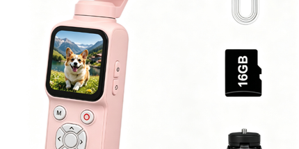 AT-M105 Pocket Gimbal Vlog Camera, 4K HD Handheld Video Camera，pink，16GB