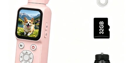 AT-M105 Pocket Gimbal Vlog Camera, 4K HD Handheld Video Camera，pink，32GB