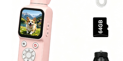 AT-M105 Pocket Gimbal Vlog Camera, 4K HD Handheld Video Camera，pink，64GB