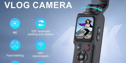 AT-M105 Pocket Gimbal Vlog Camera, 4K HD Handheld Video Camera，white，16GB