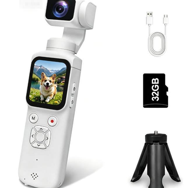 AT-M105 Pocket Gimbal Vlog Camera, 4K HD Handheld Video Camera，white，32GB