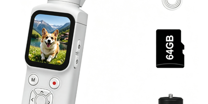 AT-M105 Pocket Gimbal Vlog Camera, 4K HD Handheld Video Camera，white，64GB