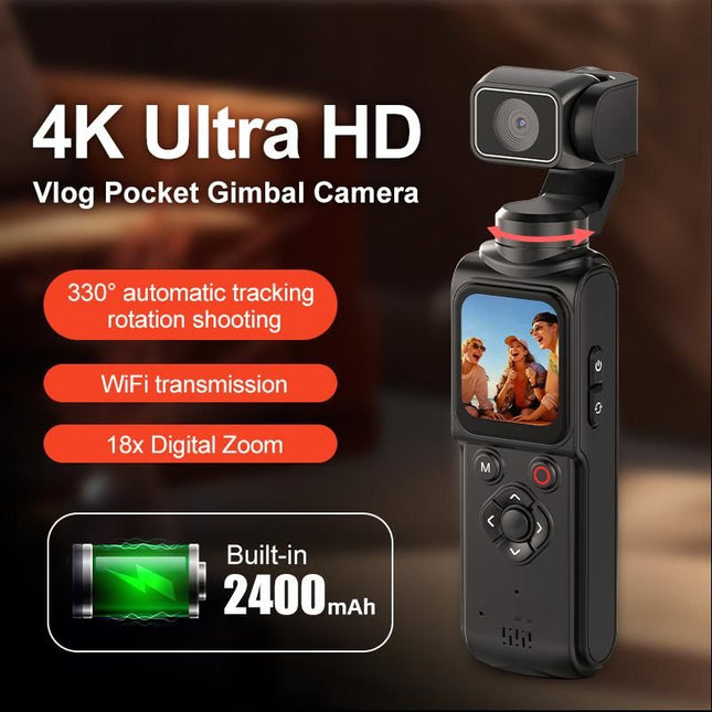 AT-M105 Pocket Gimbal Vlog Camera, 4K HD Handheld Video Camera，white，64GB