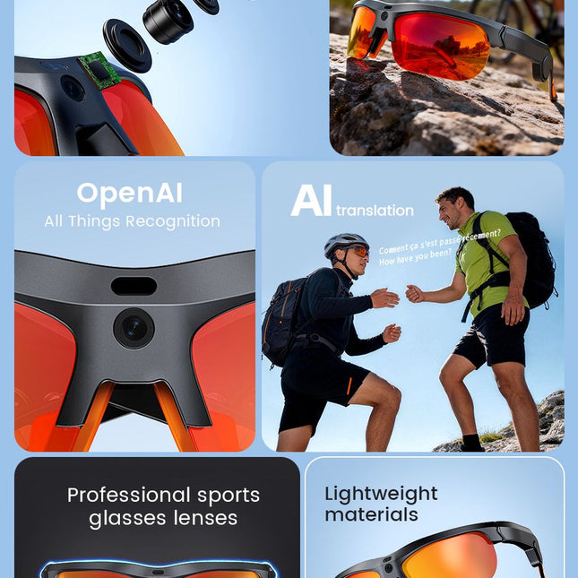 E08 Smart Bluetooth Cycling Sunglasses with Camera, UV400 Outdoor Sports Glasses，orange