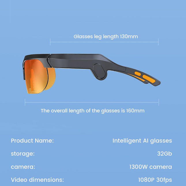 E08 Smart Bluetooth Cycling Sunglasses with Camera, UV400 Outdoor Sports Glasses，orange