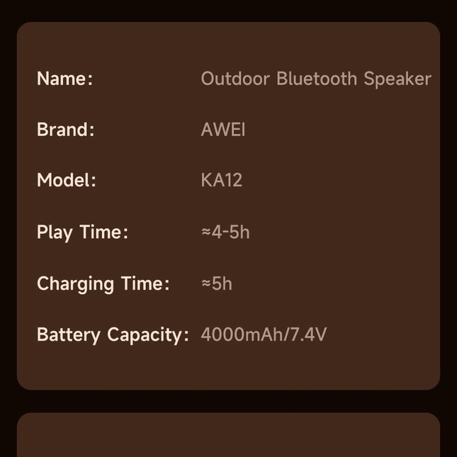 AWEI KA12 60W Outdoor Wireless Bluetooth Speaker,black