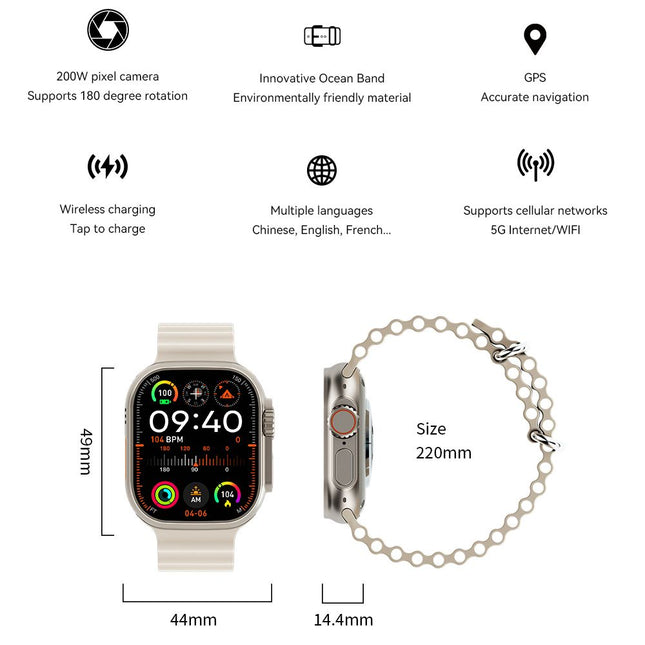 UltraAi3 5G Smart Watch, Retractable Rotating Camera，silver