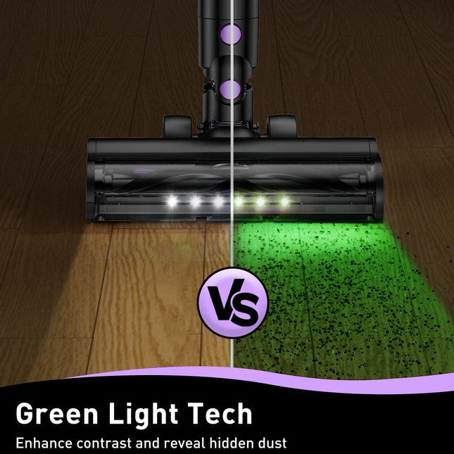 Cordless Vacuum Cleaner, 10 in 1 Stick Vacuum with Powerful Suction, Hose, Green LED Light, Anti-Tangle Brush, 55Kpa Lightweight Rechargeable Vacuum Cleaner for Home, Hardwood Floors, Carpets, Pet Hair.