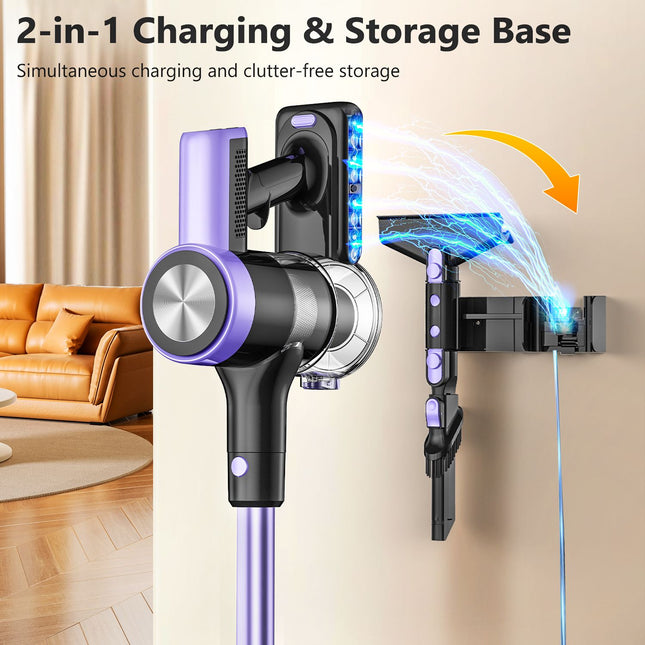 Cordless Vacuum Cleaner, 55Kpa/55mins Self-Standing Powerful Stick Lightweight Vacuum Cleaner for Home Pet Hair/Hard Floor/Carpet。
