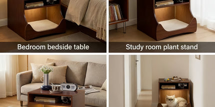 Bedside Table with Wireless Charging Station,LED Nightstand with Open Storage Drawers for Small Cats and Dogs Bed, Cozy Home for Living Room, Bedroom, Office, Sofa Side
