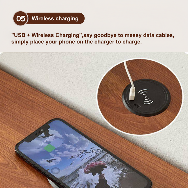 Bedside Table with Wireless Charging Station,LED Nightstand with Open Storage Drawers for Small Cats and Dogs Bed, Cozy Home for Living Room, Bedroom, Office, Sofa Side