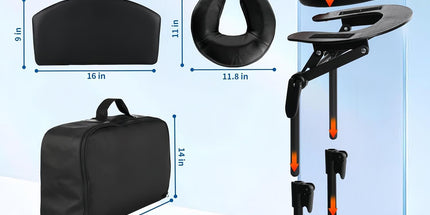 Head Rest for Mattress Home Massage Kit with Storage Bag Adjustable Height Face Down Pillow Multi Function Comfortable for Home Massage, Beauty Bed & Post-Surgery Recovery (Black)