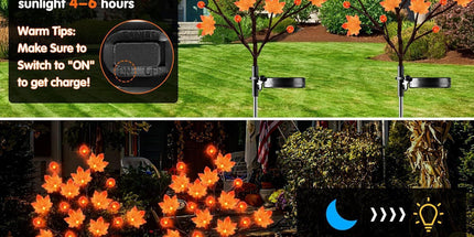 Solar Maple Leaf Branch Lights with 20 Warm LEDs, 8 Lighting Modes & IP65 Waterproof, Auto On/Off Garden Pathway Decor for Fall Harvest and Halloween Ambiance (3PCS, Pumpkin-Small  Maple)