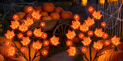 Solar Maple Leaf Branch Lights with 20 Warm LEDs, 8 Lighting Modes & IP65 Waterproof, Auto On/Off Garden Pathway Decor for Fall Harvest and Halloween Ambiance (3PCS, Pumpkin-Small  Maple)