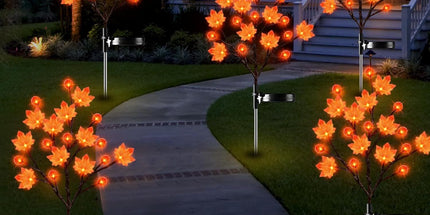 Solar Maple Leaf Branch Lights with 20 Warm LEDs, 8 Lighting Modes & IP65 Waterproof, Auto On/Off Garden Pathway Decor for Fall Harvest and Halloween Ambiance (3PCS, Pumpkin-Small  Maple)