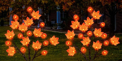 Solar Maple Leaf Branch Lights with 20 Warm LEDs, 8 Lighting Modes & IP65 Waterproof, Auto On/Off Garden Pathway Decor for Fall Harvest and Halloween Ambiance (3PCS, Pumpkin-Small  Maple)