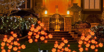 Solar Maple Leaf Branch Lights with 20 Warm LEDs, 8 Lighting Modes & IP65 Waterproof, Auto On/Off Garden Pathway Decor for Fall Harvest and Halloween Ambiance (3PCS, Pumpkin-Small  Maple)