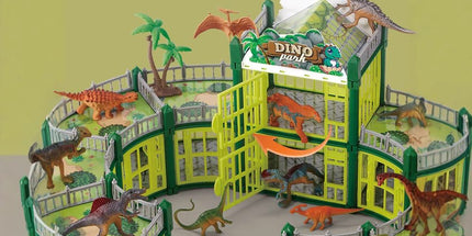 DIY Jurassic Theme Park Building Set for Kids, Creative Dinosaur Arena Toy with Realistic Dinosaurs and Palm Trees, Educational Playset for Ages 3+ to Build and Explore (137PCS, Green)