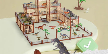 DIY Jurassic Theme Park Building Set for Kids, Creative Dinosaur Arena Toy with Realistic Dinosaurs and Palm Trees, Educational Playset for Ages 3+ to Build and Explore (215PCS, Brown)