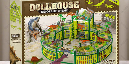 DIY Jurassic Theme Park Building Set for Kids, Creative Dinosaur Arena Toy with Realistic Dinosaurs and Palm Trees, Educational Playset for Ages 3+ to Build and Explore (215PCS, Green)