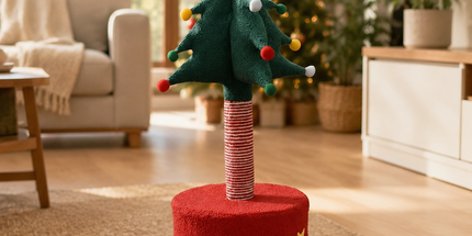 Festive Christmas Tree Cat Scratcher and Cozy Hideaway Condo – All-in-One Cat Furniture with Plush Cave, Durable Sisal Scratching Post, and Hanging Pom-Pom Toys for Indoor Felines (35*35*85cm)