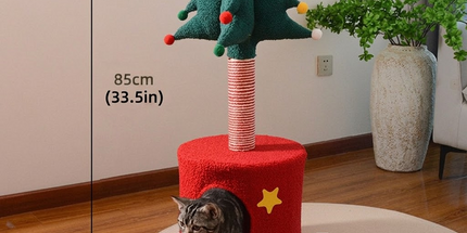 Festive Christmas Tree Cat Scratcher and Cozy Hideaway Condo – All-in-One Cat Furniture with Plush Cave, Durable Sisal Scratching Post, and Hanging Pom-Pom Toys for Indoor Felines (35*35*85cm)