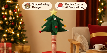 Festive Christmas Tree Cat Scratcher and Cozy Hideaway Condo – All-in-One Cat Furniture with Plush Cave, Durable Sisal Scratching Post, and Hanging Pom-Pom Toys for Indoor Felines (35*35*85cm)