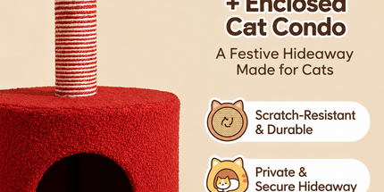 Festive Christmas Tree Cat Scratcher and Cozy Hideaway Condo – All-in-One Cat Furniture with Plush Cave, Durable Sisal Scratching Post, and Hanging Pom-Pom Toys for Indoor Felines (35*35*85cm)