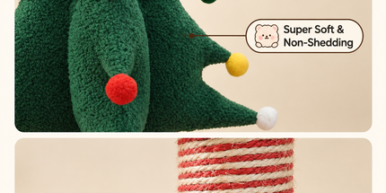 Festive Christmas Tree Cat Scratcher and Cozy Hideaway Condo – All-in-One Cat Furniture with Plush Cave, Durable Sisal Scratching Post, and Hanging Pom-Pom Toys for Indoor Felines (35*35*85cm)