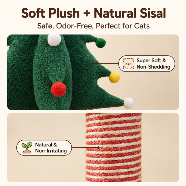 Festive Christmas Tree Cat Scratcher and Cozy Hideaway Condo – All-in-One Cat Furniture with Plush Cave, Durable Sisal Scratching Post, and Hanging Pom-Pom Toys for Indoor Felines (35*35*85cm)