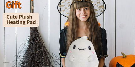 USB-Powered Plush Heating Pad, Cartoon Ghost Design, Soft Warm Stuffed Toy for Home, Office, and Travel, Perfect Cozy Gift for Halloween and Cold Days (White)