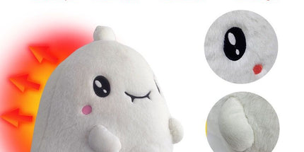 USB-Powered Plush Heating Pad, Cartoon Ghost Design, Soft Warm Stuffed Toy for Home, Office, and Travel, Perfect Cozy Gift for Halloween and Cold Days (White)