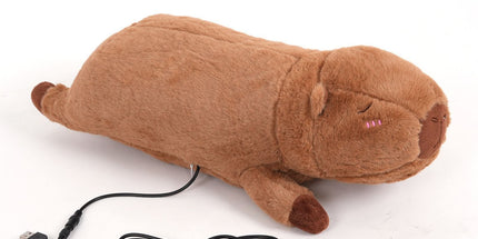 USB-Powered Capybara Plush Heating Pillow – Cute Cartoon Animal Design for Warmth and Comfort, Perfect for Belly, Waist, and Neck Heat Therapy, Ideal as a Cozy Hugging Companion for Home and Office Use (Brown)