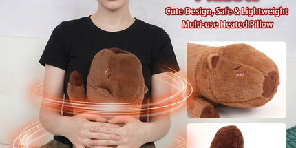 USB-Powered Capybara Plush Heating Pillow – Cute Cartoon Animal Design for Warmth and Comfort, Perfect for Belly, Waist, and Neck Heat Therapy, Ideal as a Cozy Hugging Companion for Home and Office Use (Brown)