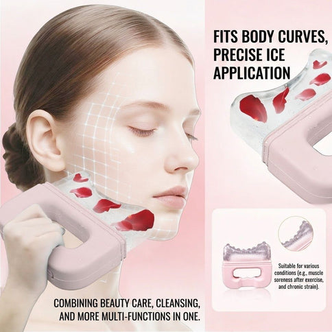 Ergonomically Designed V-Sculpt Ice Massager & Gua Sha Tool: Food-Grade Silicone, Perfect for Facial Depuffing, Skin Firming, and Cooling Muscle Relief After Exercise – Your Ultimate At-Home Wellness Ritual (Pink)