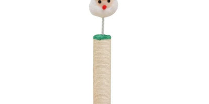 Cat Christmas Tree Scratcher Post with Spring Bobbing Head and Hanging Ball, Festive Santa and Candy Cane Design, Durable Sisal Rope, No-Mess Scratching, Interactive Indoor Cat Toy and Holiday Decor (30*57CM)