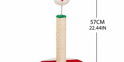 Cat Christmas Tree Scratcher Post with Spring Bobbing Head and Hanging Ball, Festive Santa and Candy Cane Design, Durable Sisal Rope, No-Mess Scratching, Interactive Indoor Cat Toy and Holiday Decor (30*57CM)