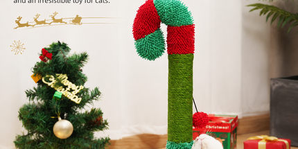 Cat Christmas Tree Scratcher Post with Spring Bobbing Head and Hanging Ball, Festive Santa and Candy Cane Design, Durable Sisal Rope, No-Mess Scratching, Interactive Indoor Cat Toy and Holiday Decor (30*57CM)