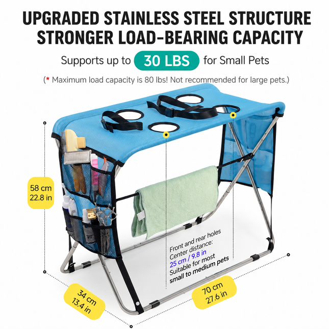 Portable Foldable Pet Grooming Table with Adjustable Restraint Loops – Ideal for Bathing, Drying, Nail Trimming, Ear Cleaning & Full Coat Care for Small to Medium Cats and Dogs (Blue)