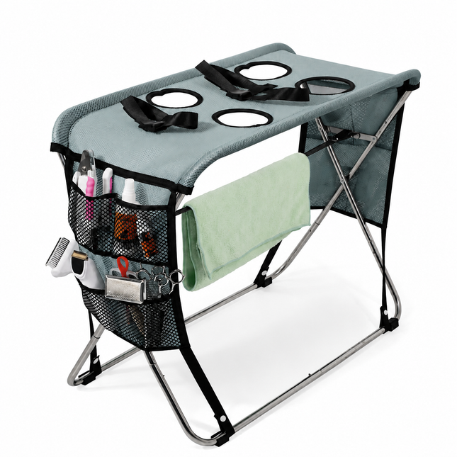 Portable Foldable Pet Grooming Table with Adjustable Restraint Loops – Ideal for Bathing, Drying, Nail Trimming, Ear Cleaning & Full Coat Care for Small to Medium Cats and Dogs (Grey)