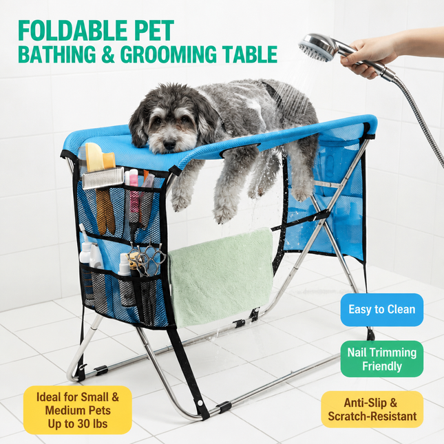 Portable Foldable Pet Grooming Table with Adjustable Restraint Loops – Ideal for Bathing, Drying, Nail Trimming, Ear Cleaning & Full Coat Care for Small to Medium Cats and Dogs (Pink)