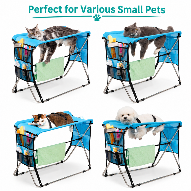 Portable Foldable Pet Grooming Table with Adjustable Restraint Loops – Ideal for Bathing, Drying, Nail Trimming, Ear Cleaning & Full Coat Care for Small to Medium Cats and Dogs (Pink)