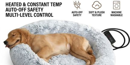 USB-Powered Heated Round Pet Bed with Removable Washable Cover, 5-Level Temperature and Timer Control, Cozy Plush Warming Nest for Small Dogs and Cats Indoor Winter Use (Grey, 70cm) Tyack eCommerce Solutions