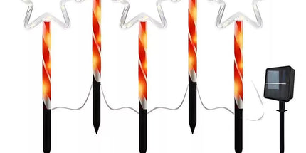 Solar Star Pathway Ground Spike Lights, 5-Pack Interconnected Warm Glow Christmas Decoration for Garden, Yard, and Festive Outdoor Atmosphere (3Sets)