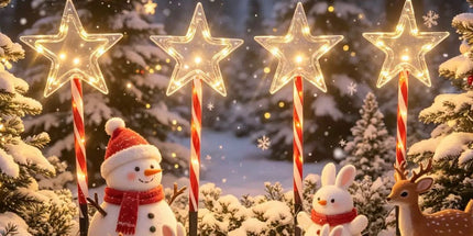Solar Star Pathway Ground Spike Lights, 5-Pack Interconnected Warm Glow Christmas Decoration for Garden, Yard, and Festive Outdoor Atmosphere (3Sets)