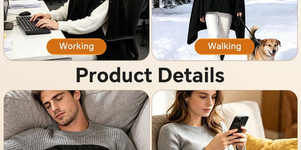 Graphene Heated Hooded Poncho Blanket – USB-Powered Wearable Shawl for Office, Home, Outdoor, and Travel with 3 Adjustable Temperature Settings and Soft Cotton Blend Fabric (Black)
