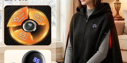 Graphene Heated Hooded Poncho Blanket – USB-Powered Wearable Shawl for Office, Home, Outdoor, and Travel with 3 Adjustable Temperature Settings and Soft Cotton Blend Fabric (Black)