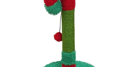 Christmas Candy Cane Cat Scratching Post - Durable Sisal, Plush Covered, Interactive Hanging Toy, Festive Red & Green, All-in-One Indoor Play Station for Feline Fun (33*55CM)