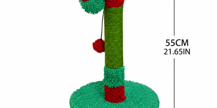 Christmas Candy Cane Cat Scratching Post - Durable Sisal, Plush Covered, Interactive Hanging Toy, Festive Red & Green, All-in-One Indoor Play Station for Feline Fun (33*55CM)