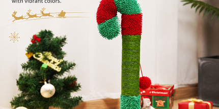 Christmas Candy Cane Cat Scratching Post - Durable Sisal, Plush Covered, Interactive Hanging Toy, Festive Red & Green, All-in-One Indoor Play Station for Feline Fun (33*55CM)